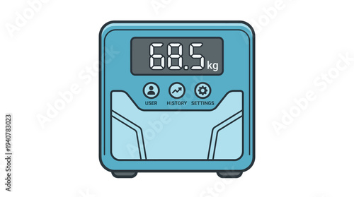 Flat vector icon of a digital weight scale for fitness tracking, isolated object, minimal flat design with outline style,