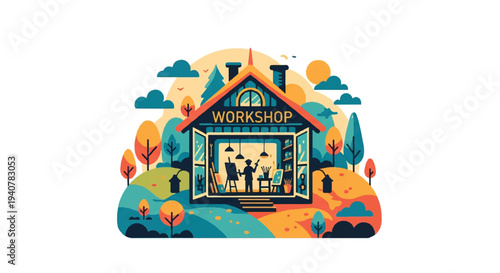 Artistic workshop illustration creative studio environment vector design