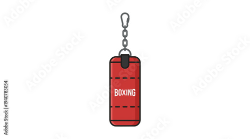 Flat vector icon of a hanging punching bag for boxing training, isolated object, flat and outline style