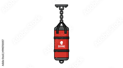 Flat vector icon of a hanging punching bag for boxing training, isolated object, flat and outline style