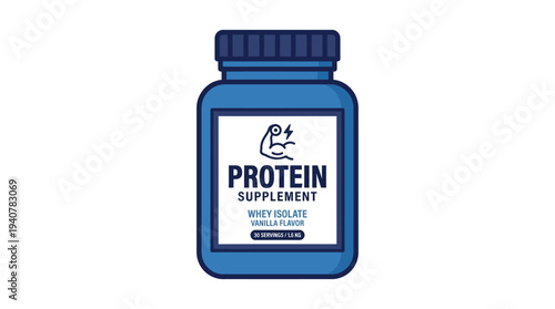 Flat vector icon of a protein supplement jar container, isolated object, simple flat design with outline stroke
