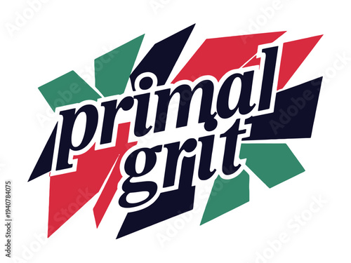 Primal Grit Logo with Colorful Geometric Shapes and Bold Typography on White Background