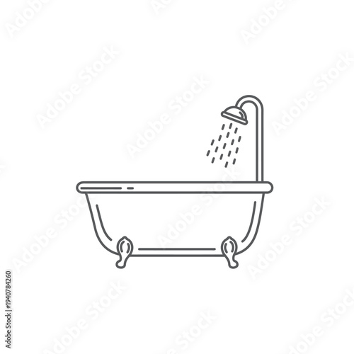 Minimalist Bathtub and Shower Line Art Illustration.