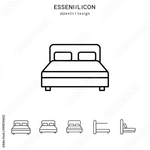 Simple bed icon design for bedroom furniture and interior decoration.