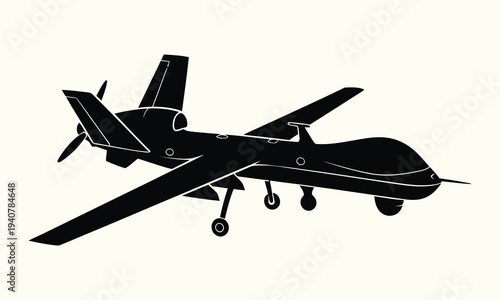 Military Drone UAV Aircraft Silhouette Unmanned Aerial Vehicle Surveillance Vector Illustration