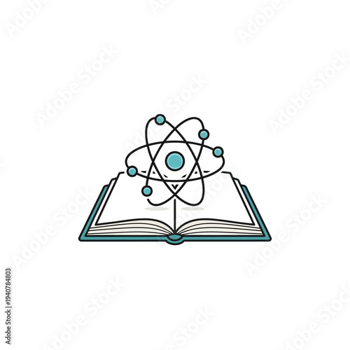 Atom Symbol Emerging from Open Book.