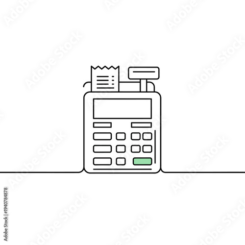 Simple Line Art Illustration of a Vintage Cash Register.
