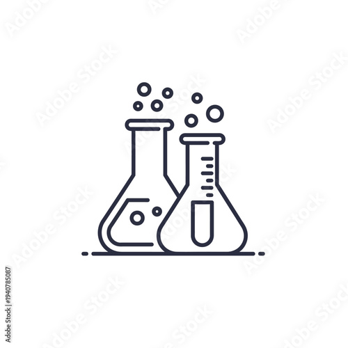 Two laboratory flasks with bubbling liquid representing scientific experiments and chemical reactions.