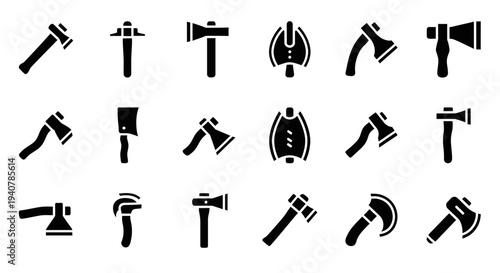 Collection of Various Axe Icons in Different Styles and Orientations