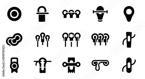 Collection of various icons representing travel and adventure symbols on a clean background from a straightforward viewpoint