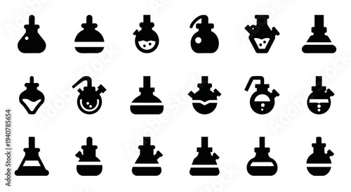 Collection of Various Laboratory Equipment Silhouettes on White Background