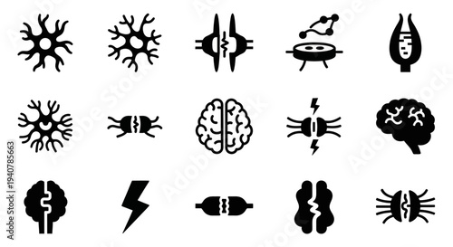 Collection of Brain and Neuron Illustrations Representing Neuroscience Concepts