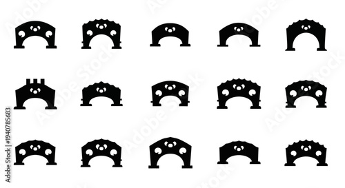 Collection of identical black helmet silhouettes arranged in three rows against a plain background viewed from the front