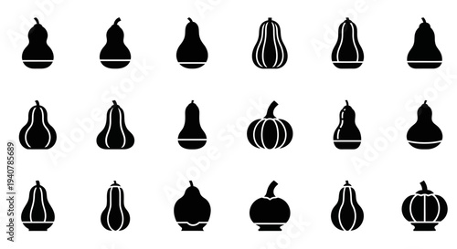 Collection of pear and pumpkin illustrations displayed in a grid pattern