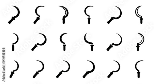 Collection of Fishing Hooks in Various Orientations on a Neutral Background from a Direct Viewpoint