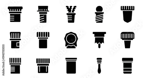 Collection of Various Iconic Representations of Office Supplies and Stationery Items