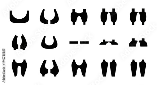 Collection of various abstract and figurative silhouettes displayed in a grid pattern on a plain white background from a straightforward viewpoint