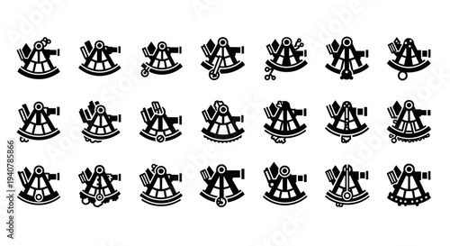Ancient Naval Cannons and Historical Warship Icons in Various Configurations Displayed on a Grid Layout