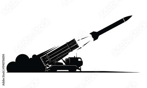 Missile Launch From Military Truck Rocket Launch System Silhouette Vector Illustration