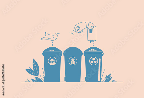 Illustration of Eco-Friendly Waste Separation and Recycling Encouraging Environmental Responsibility and Proper Disposal Practices