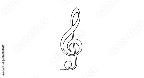 Continuous line drawing of a treble clef music symbol.