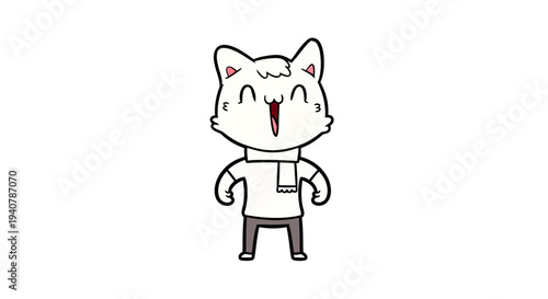 Happy cartoon cat character laughing with joy.
