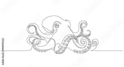 Continuous line drawing of a minimalist octopus