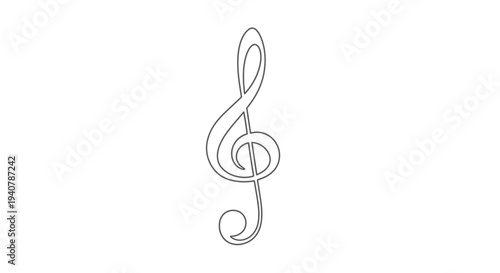 Minimalist treble clef icon as a single continuous line drawing on white background