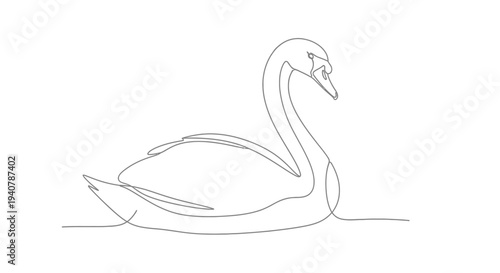 Elegant continuous line drawing of a swan swimming on water.