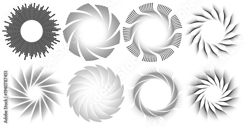 Halftone Spiral Circular Pattern Set