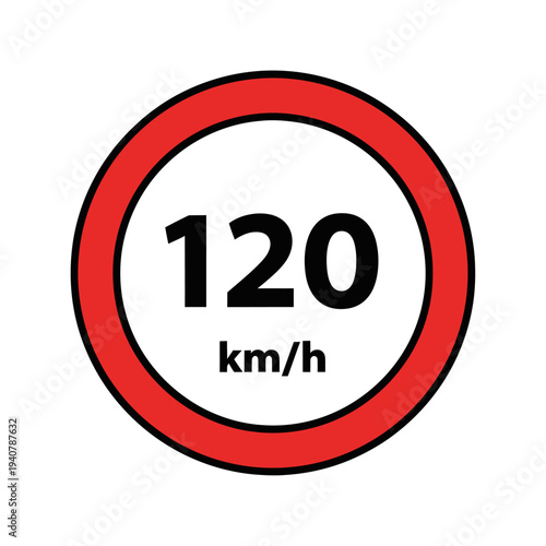 Circular red and white road sign clearly displaying a maximum speed limit of 120 kilometers per hour, essential for traffic safety and regulation on highways