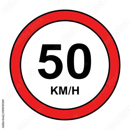 Speed Limit Icon, Speed Limit 50 KM/H Traffic Sign Circular Warning Symbol