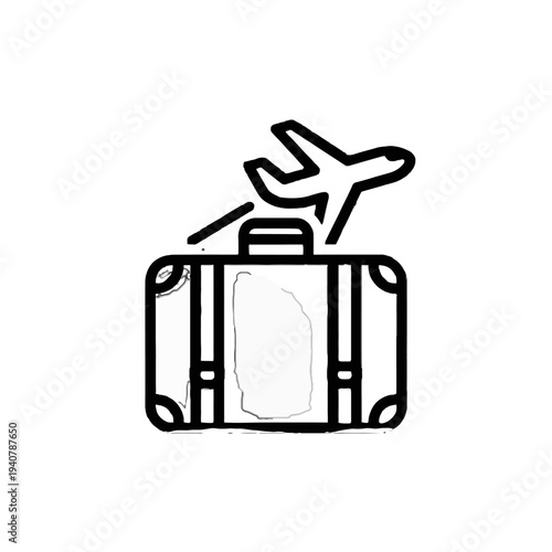 Simple line art illustration of a suitcase and airplane symbolizing travel.