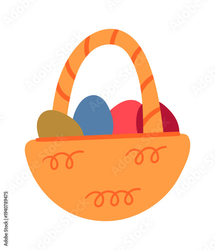 Wicker basket with Easter eggs