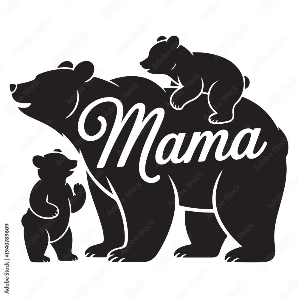 Obraz premium Mama bear and cub family love bonding silhouette vector illustration flat design