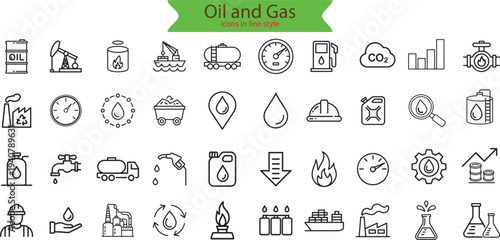 Oil and Gas web icons in line style.