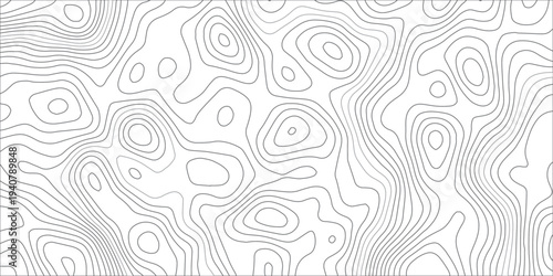 Minimalist Geographic Topographic Map Pattern with Light Gray Contour Lines on White Background, Smooth Elevation Curves and Abstract Terrain Design.