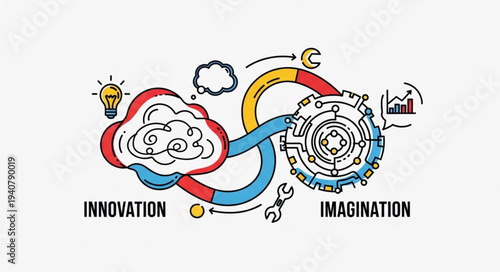Innovation and imagination concept with cloud and gears.