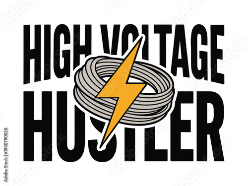 High Voltage Hustler Logo Design with Yellow Lightning Bolt and Coil