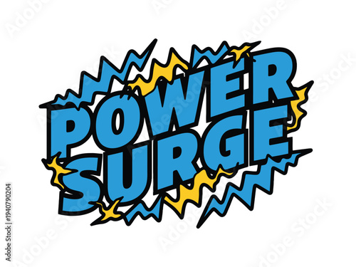 Vibrant Power Surge Comic Book Style Graphic Illustration with Blue and Yellow Lightning Bolts