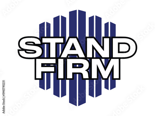 Stand Firm Logo with Blue Vertical Bars and White Text on Solid White Background Design