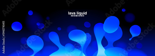 3D Lava Lamp with Blue Background and Black Liquid in An Organic Shape Set. A Smooth Sphere Floating on A Dark Gradient for Abstract Color and Pattern through Fluid Drips and Floating