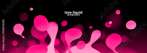 3D Lava Lamp with Pink Bg and Black Liquid for A Set of Spheres in A Dark Background. A Drip and Float Pattern of Blobs, Bubbles, and Balls with Abstract Light. Smooth Organic Shapes