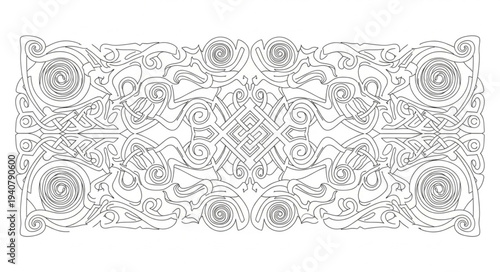 Intricate black and white ornamental pattern with symmetrical design elements.