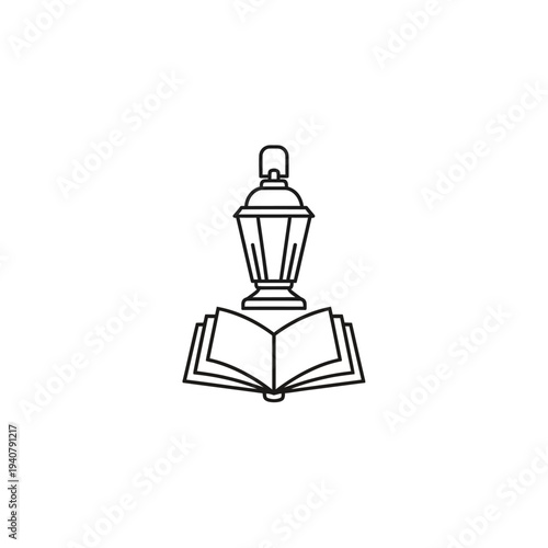 Open Book with Lamp on Top Illustration.