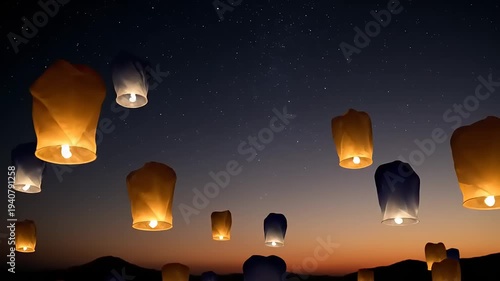 Wallpaper Mural Sky Lanterns Floating Upwards During Dusk Celebration. Torontodigital.ca