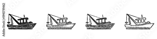 Sketch fishing boat icon design set