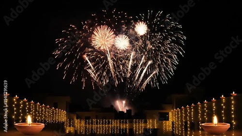 Wallpaper Mural Spectacular Fireworks Display Illuminates Night Sky Above Decorated Landscape. Torontodigital.ca