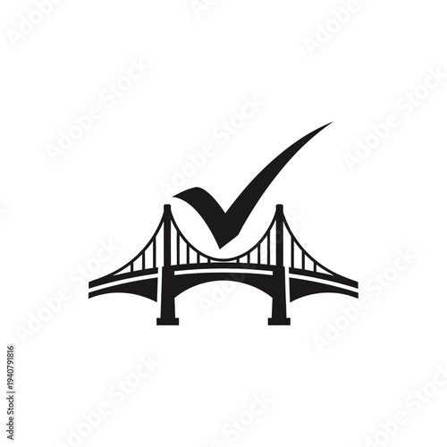 Bridge with Checkmark Symbolizing Approval and Success.