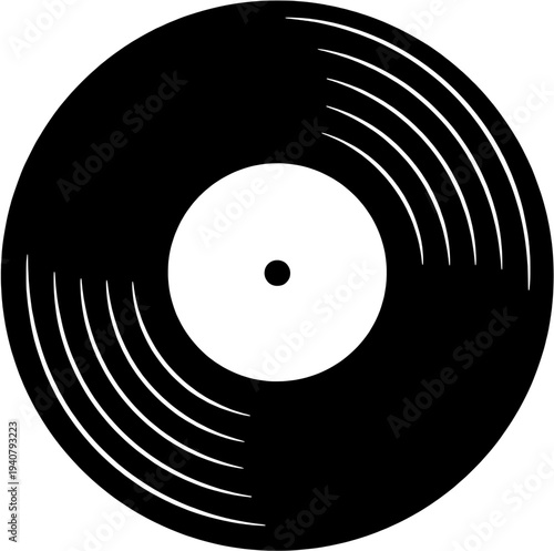 Vinyl Record Top View Silhouette Vector – Classic LP Disc Icon with Grooves